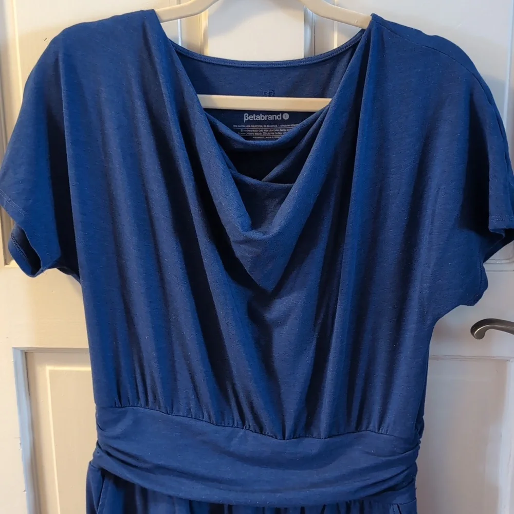 Betabrand Blue Ruched Midi Sundress with Cowl Neck - Picture 2 of 6